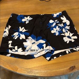 Eloquii High Waist Blue and Black Floral Shorts